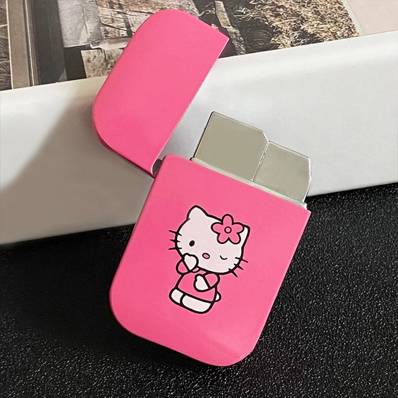 Encendedor a prueba de viento de butano Kuromi, encendedor de antorcha Kitty KT, encendedor de bolsillo con llama rosa recargable, briqueto de gatito rosa con melodía de llama bonita Kawaii