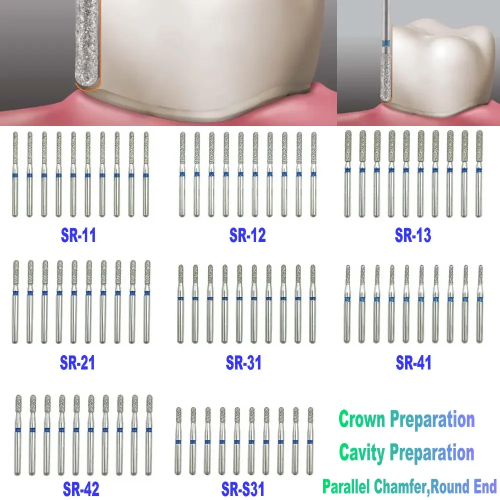 10 szt. Dentystyczne wiertła diamentowe FG 1.6mm dentysta narzędzie stomatologiczne przygotowanie korony/przygotowanie ubytku równoległe fazowanie