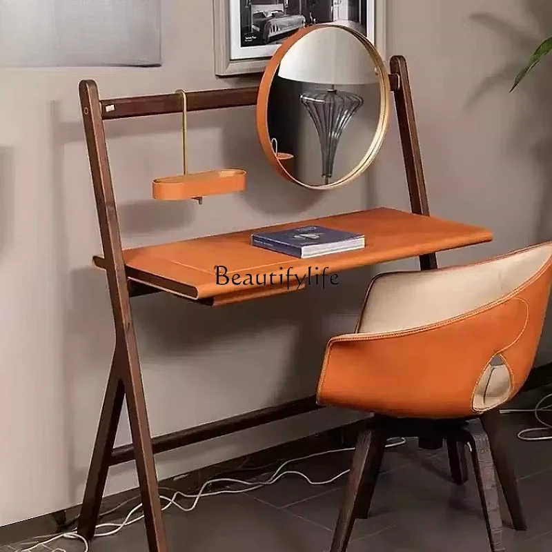 

ls 18 Nordic log cosmetic table bedroom small apartment walnut dresser modern minimalist