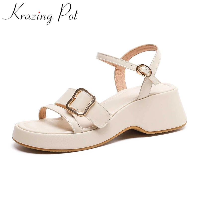 Krazing Pot 2024 estate nuova vera pelle Peep Toe tacchi alti Young Lady Daily Wear cinturino con fibbia sandali donna All-match L9f2