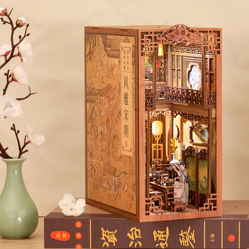 

CUTEBEE DIY Book Nook Shelf Insert Kits Miniature Dollhouse Elegant Song with Furniture Bookends Model Building Toys Girls