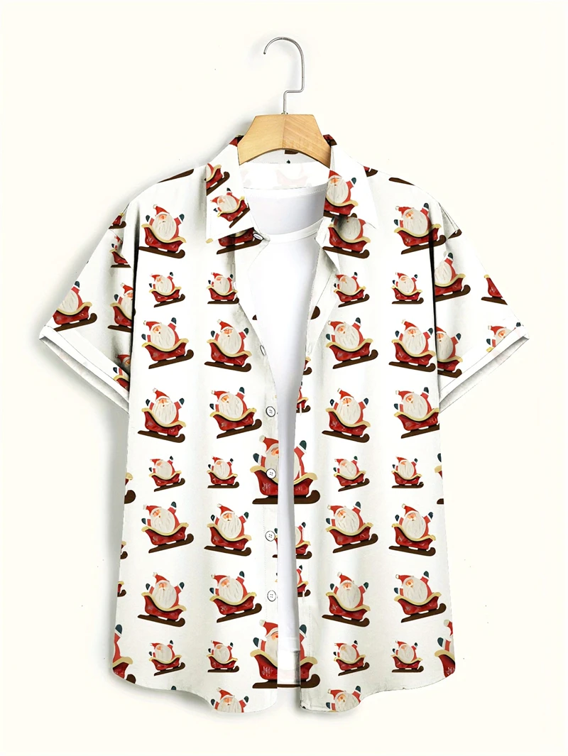 Weihnachten Grafik Santa Claus Mann Shirts Hawaiian Harajuku Tops Kurze Print T Revers Mode Urlaub Übergroße Kleidung Y2k Tops