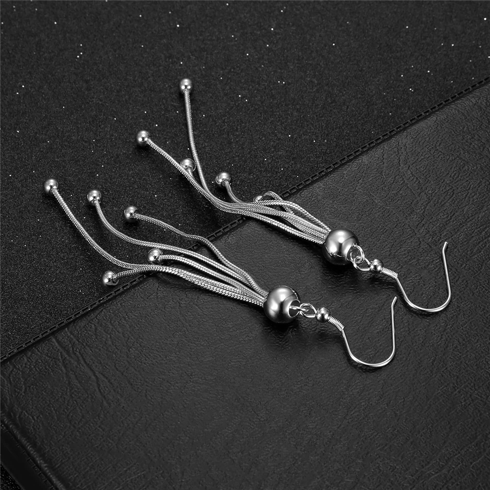 Korean Long Tassel Drop Earrings Female Gold Silver Color Stainless Steel Geometric Earrings for Women Fashion Jewelry Gift