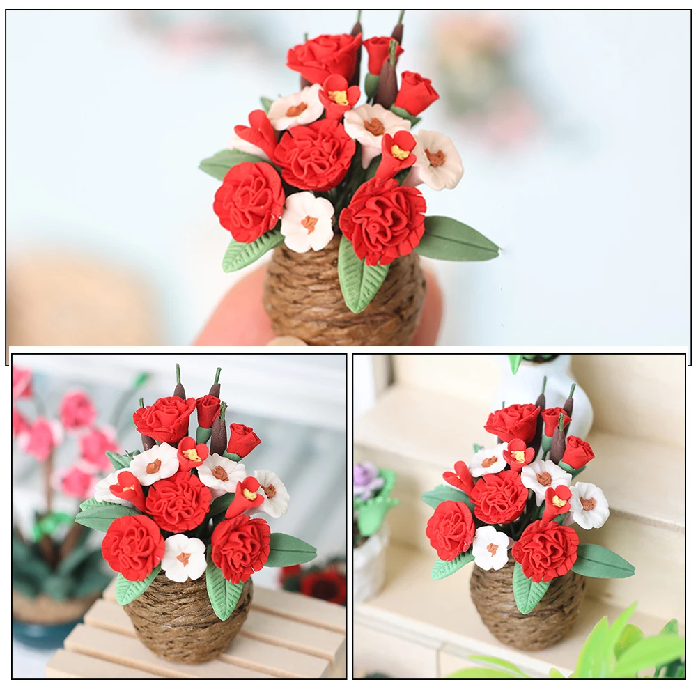 

Mini Flower Vase Potted Plants for Dollhouse Small Fake Clay Flowers Miniature Decor Decoration Dollhouses