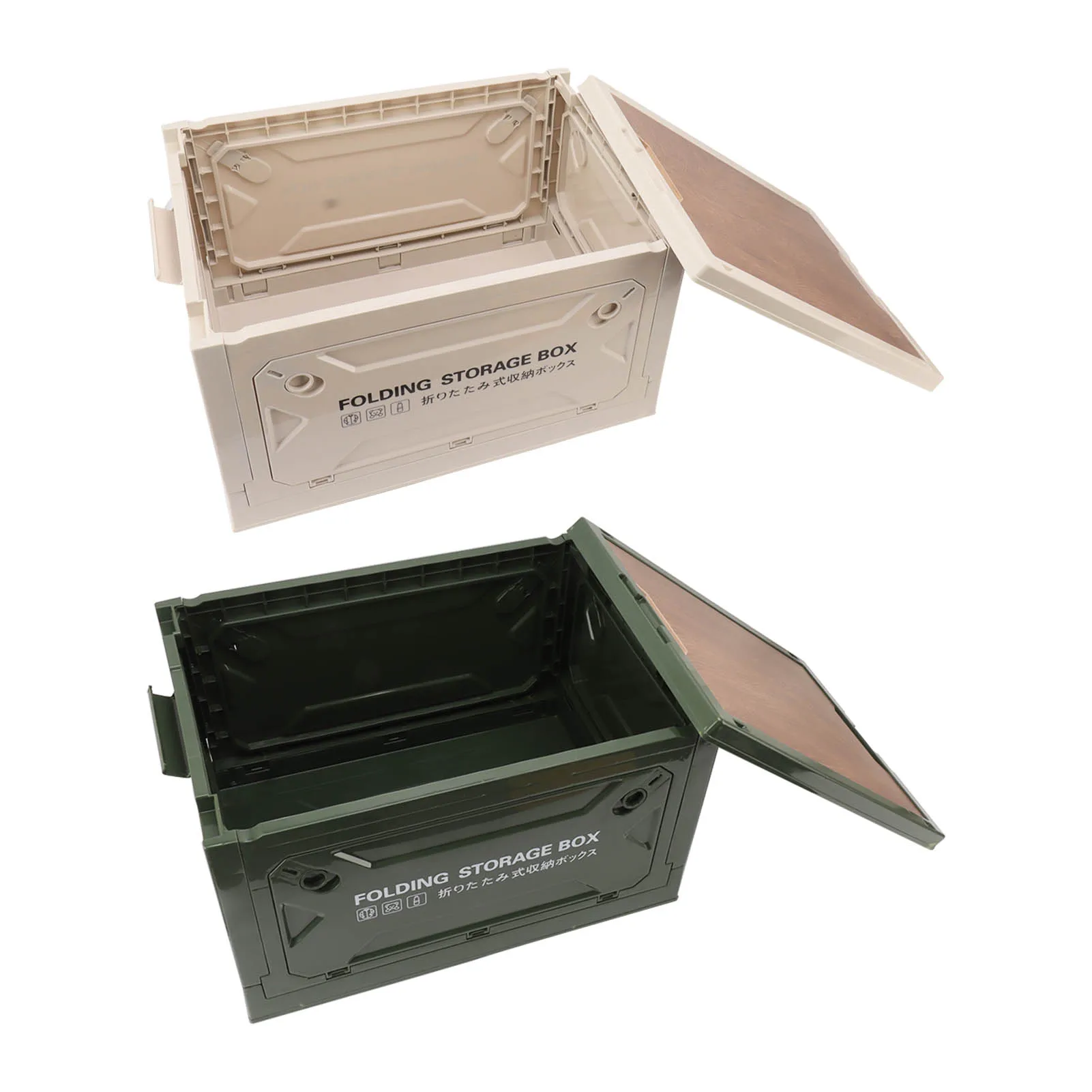 Camping Storage Box 50L Large Capacity Folding Storage Box With Wooden Lid Wheeled Design Convenient/Durable Easy To Carry