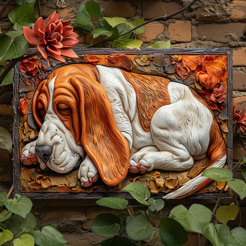 Basset Hound 3D Embossed Metal Sign Wall Art, Plaque for Home & Office, Vintage Autumn Winter Theme, Ideal Gift for Mother's Day