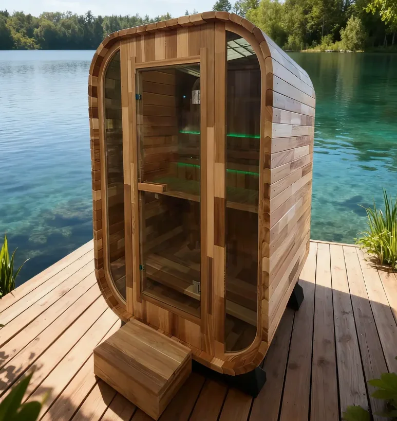 xx-Panoramic Glass Luxury Cube Sauna Outdoor 1-2 People Use Customize Sauna Room Black Waterproof Sauna For Spa