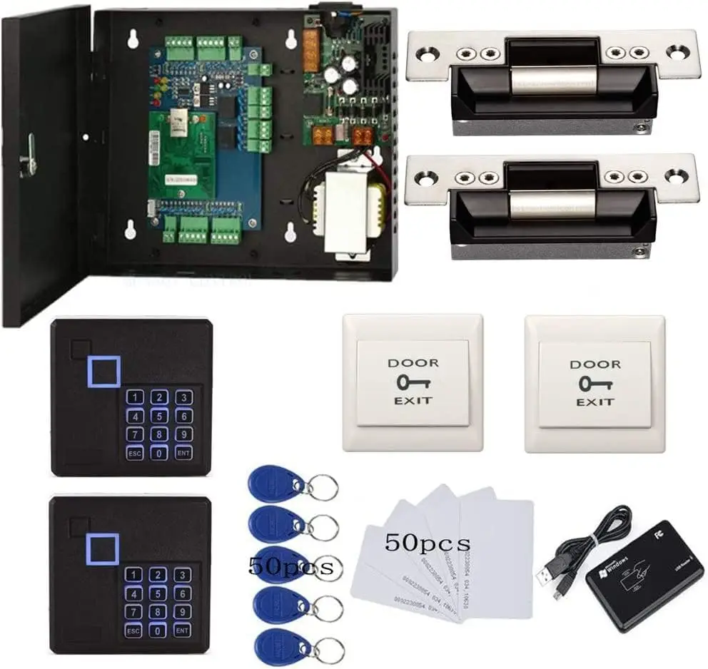 IP Based 2 Doors Access Control Kit  Lock Keypad Reader Smart Keyless Lock System 110V Power Supply