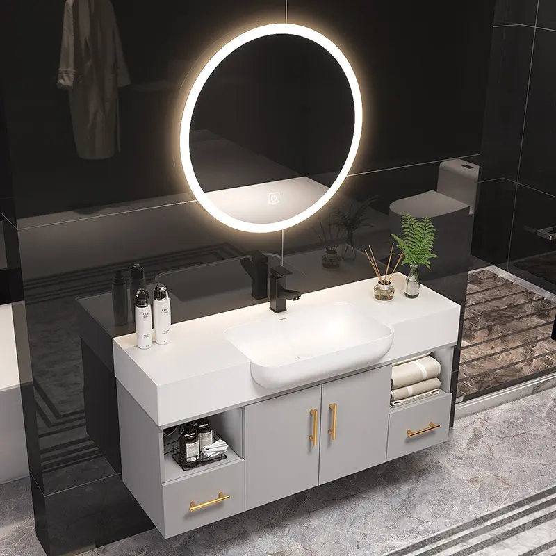 Bathroom cabinet combination texture integrated with modern minimalist washbasin, washbasin cabinet combination furniture