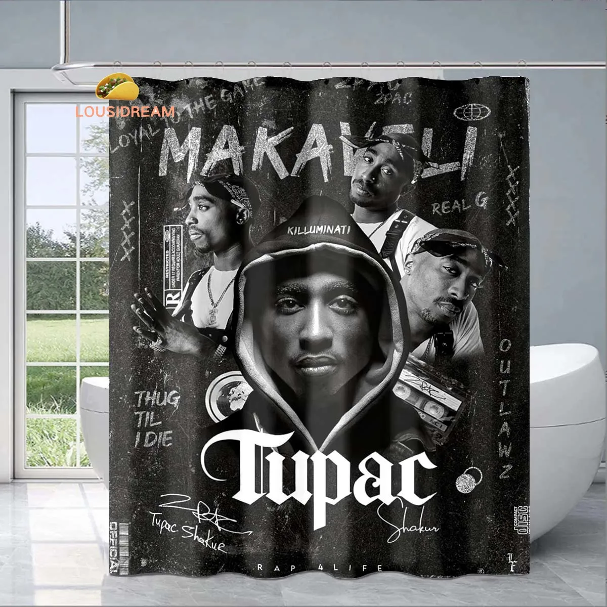 

Hiphop Rapper 2pac Exquisite Shower Curtain Fashionable Decorative Gift Adult Children's Bathroom Waterproof and Mildew-proof