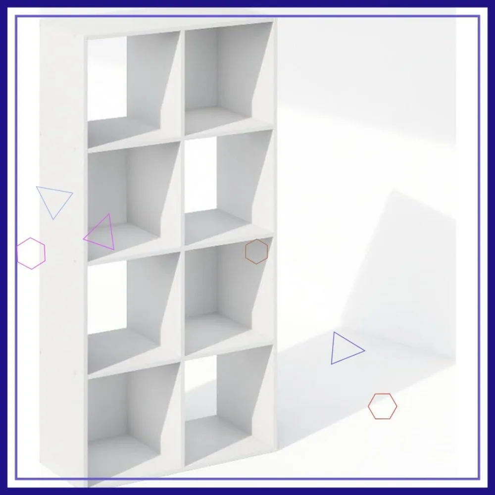 

8-Cube Bookshelf, Horizontal Storage Organizer Bookcase, White for Living Room, Bedroom, Home Office