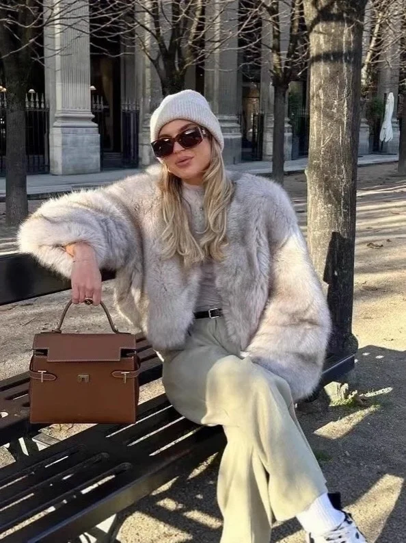 معطف كاجوال من الفرو للنساء من Street Sle صديق للبيئة ملابس خارجية دافئة وأكمام طويلة لجميع الأعمار...