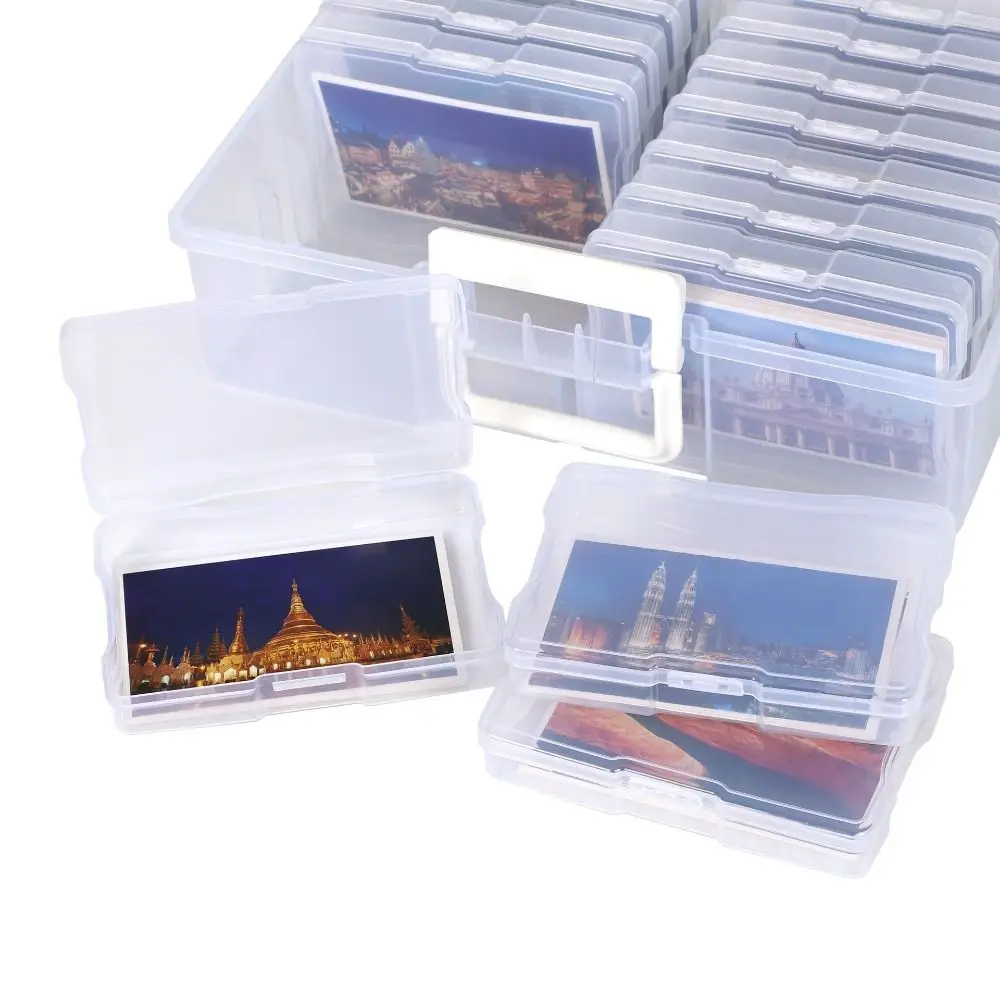 16 Inner Organizer Photo Storage Box Clear Plastic Craft Storage Case Extra Large with Handle Cards Keeper Stickers