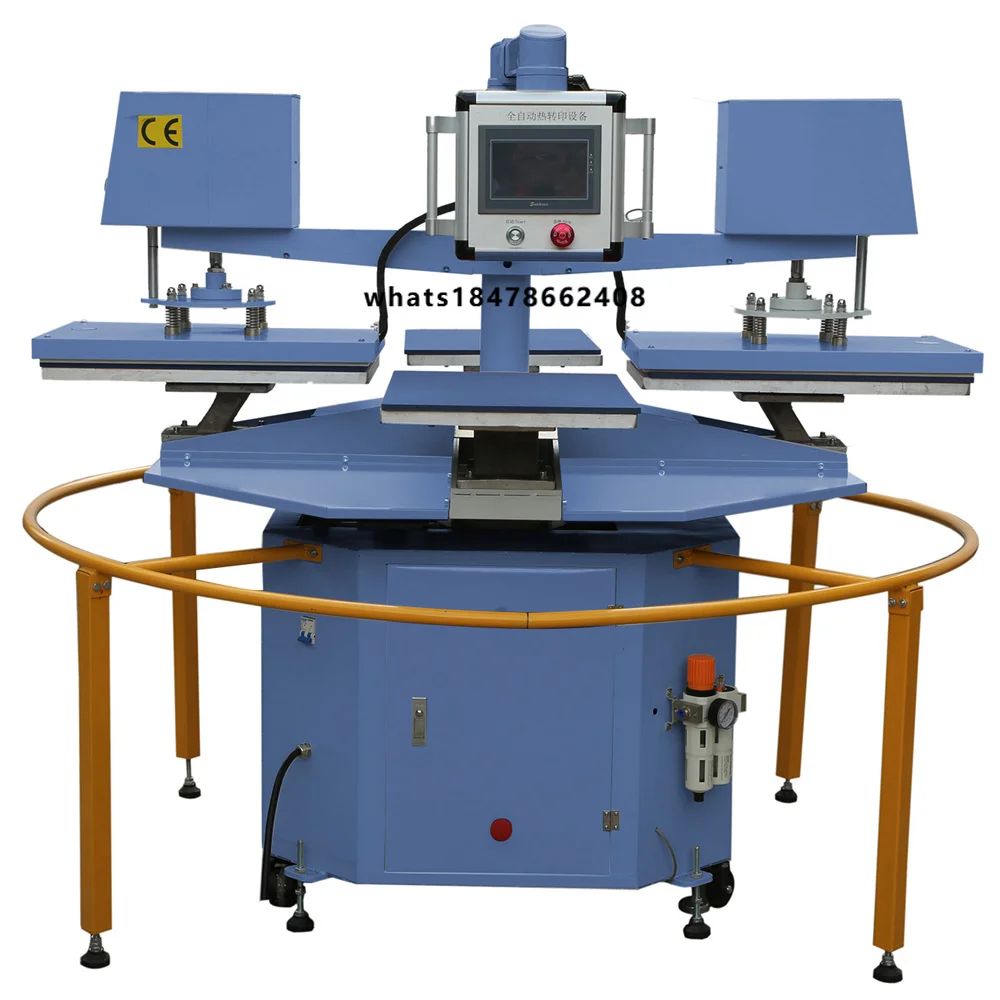 Save Labor Pneumatic Automatic Double Heads Four Stations Multicolor Heat Press Transfer Machine with Infra-red Positioning