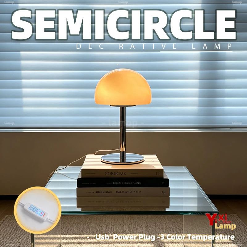 Nordic modern mid-century cream mushroom Bauhaus glass table lamp light luxury retro ambient lamp for bedroom living room and