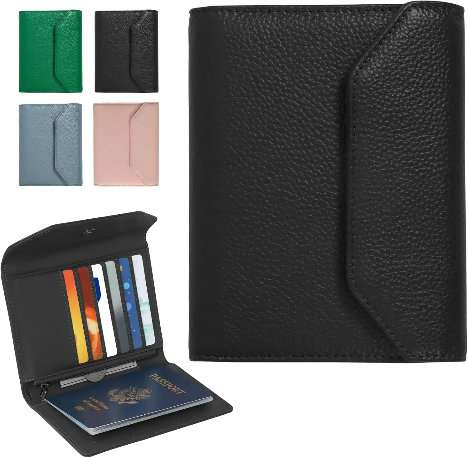 

Leather Passport Holder with RFID Protection, Travel Wallet for Men & Women, Card Slots and Zipper Pocket