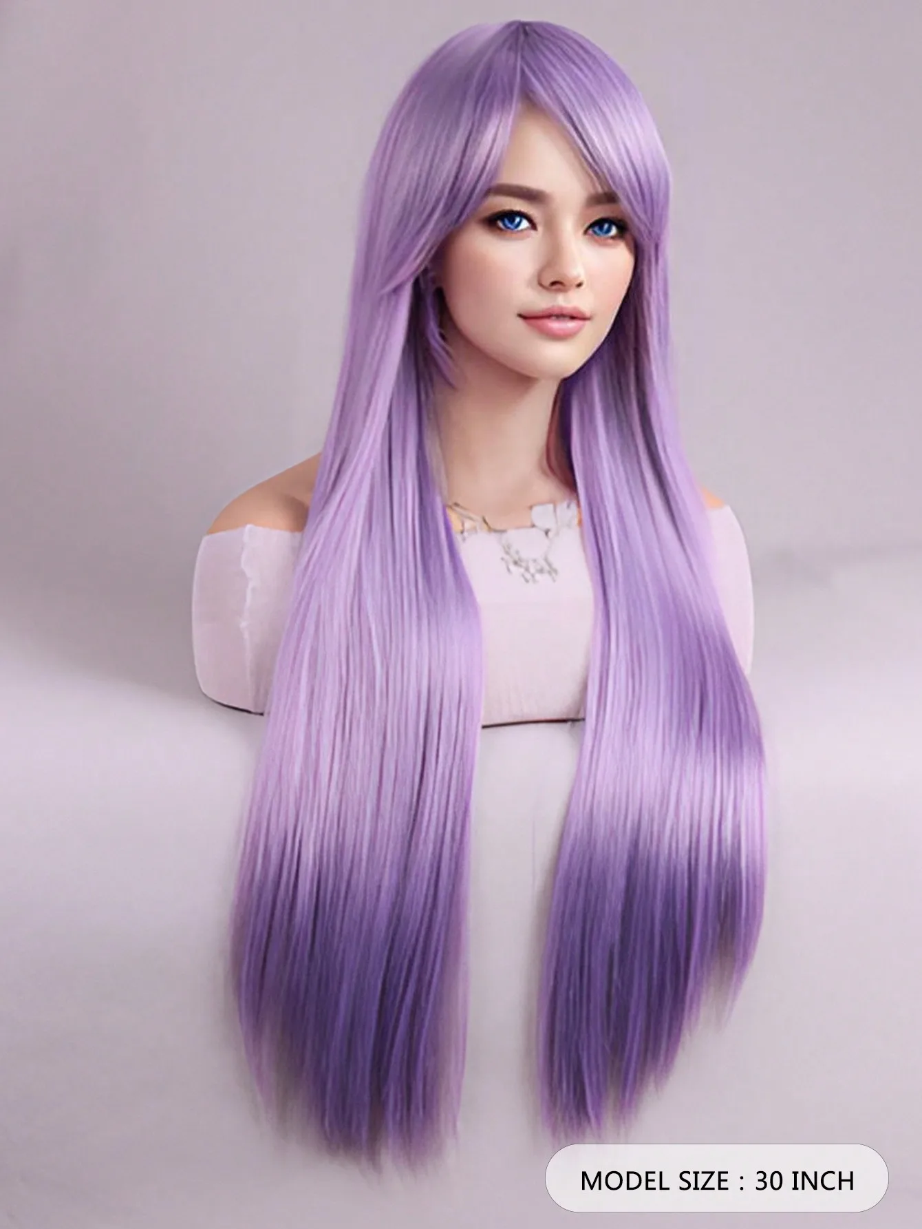 Wig Lavender Color Long Bangs Straight Hair Fashion Wig Full Head Set Suitable Heat Resistant Synthetic Hair Wigs For Party Use