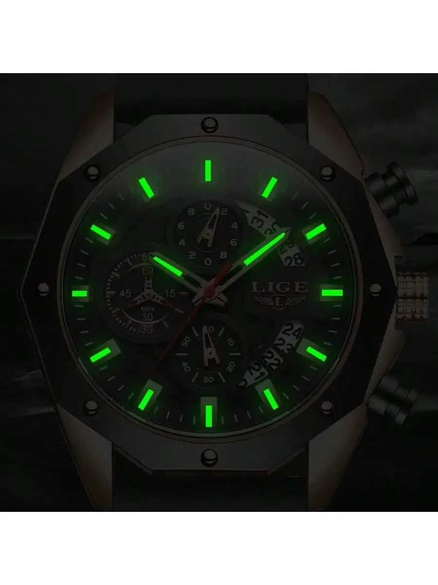 LlGE Men Watches Brand Luxury Silicone Strap Waterproof Sport Quartz Watch Men Chronograph Military Clock