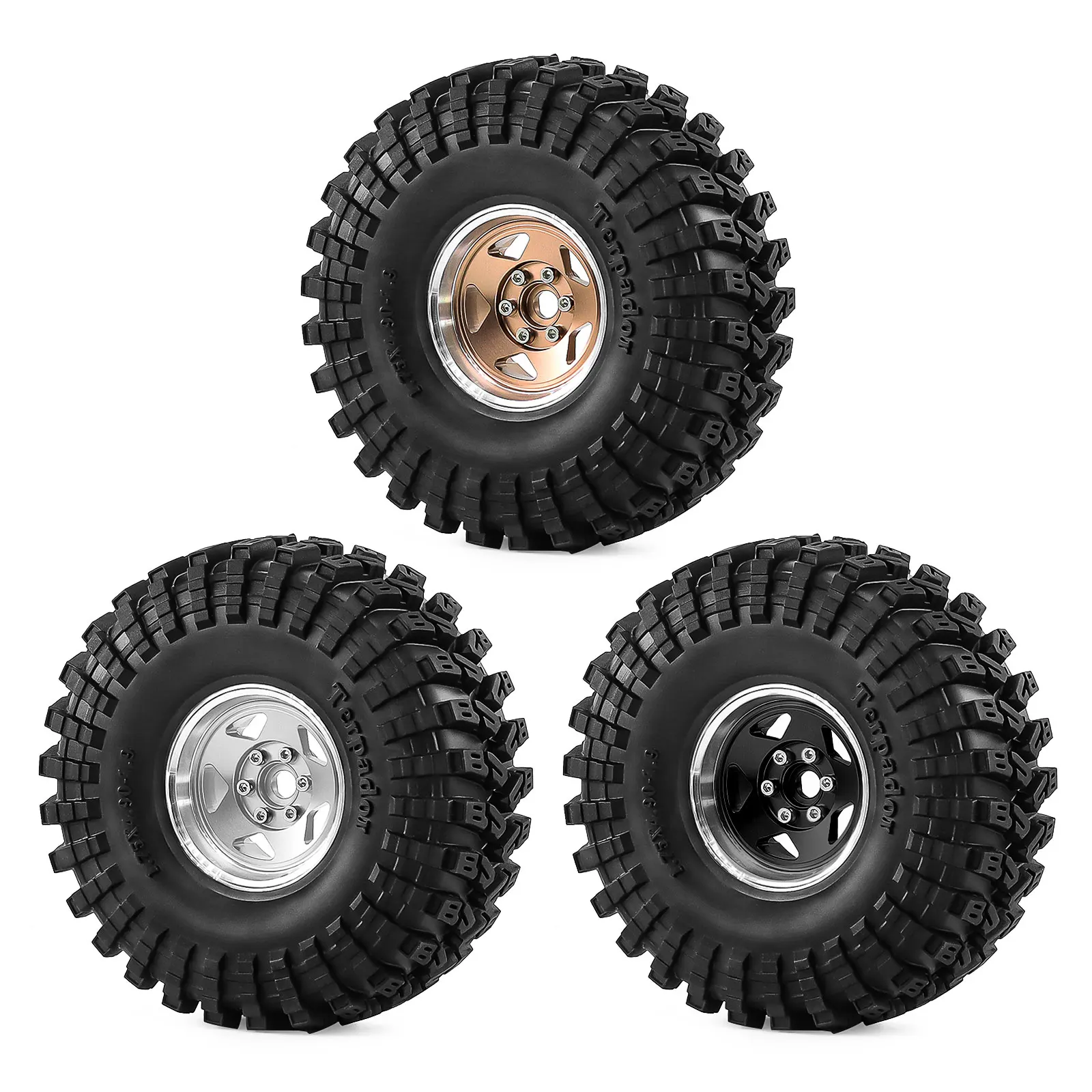 

4pcs 1.9" Beadlock Wheel Tire Set for 1/10 TRX4 TRX6 SCX10 SCX10 II 90046 SCX10 III AXI03007 Gen7/8 D90 VS4-10 RC Crawler Car