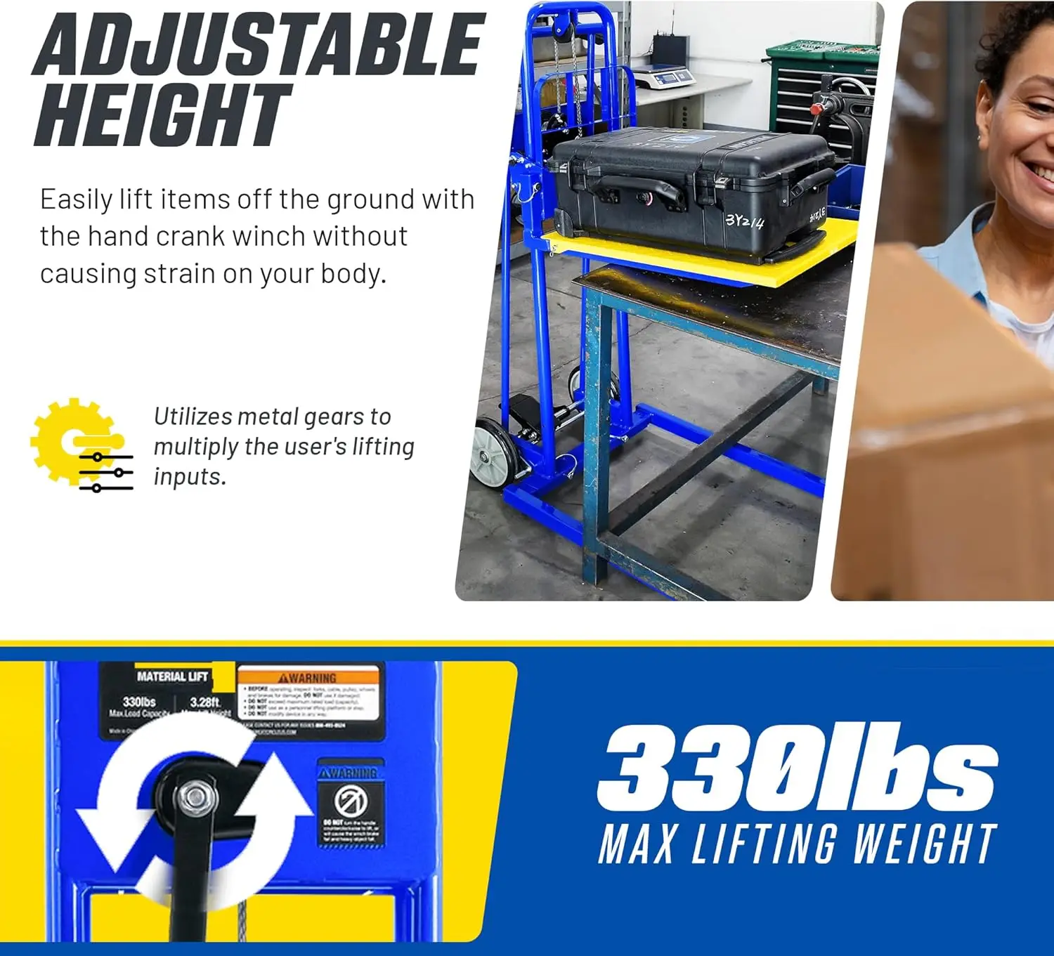 Material Lift Winch Stacker, Pallet Truck Dolly, 330 Lbs 40