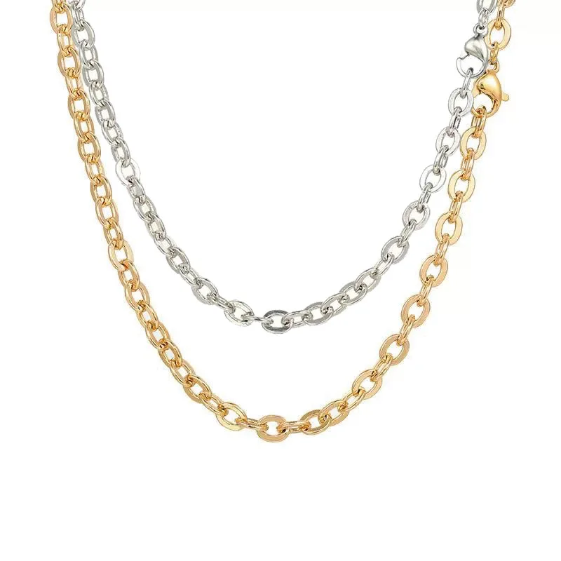 XP Jewelry -- 50 CM x 4.4 mm Gold Plated 18 k / White O Chain Necklaces for Women Men Fashion Jewelry Wholesale