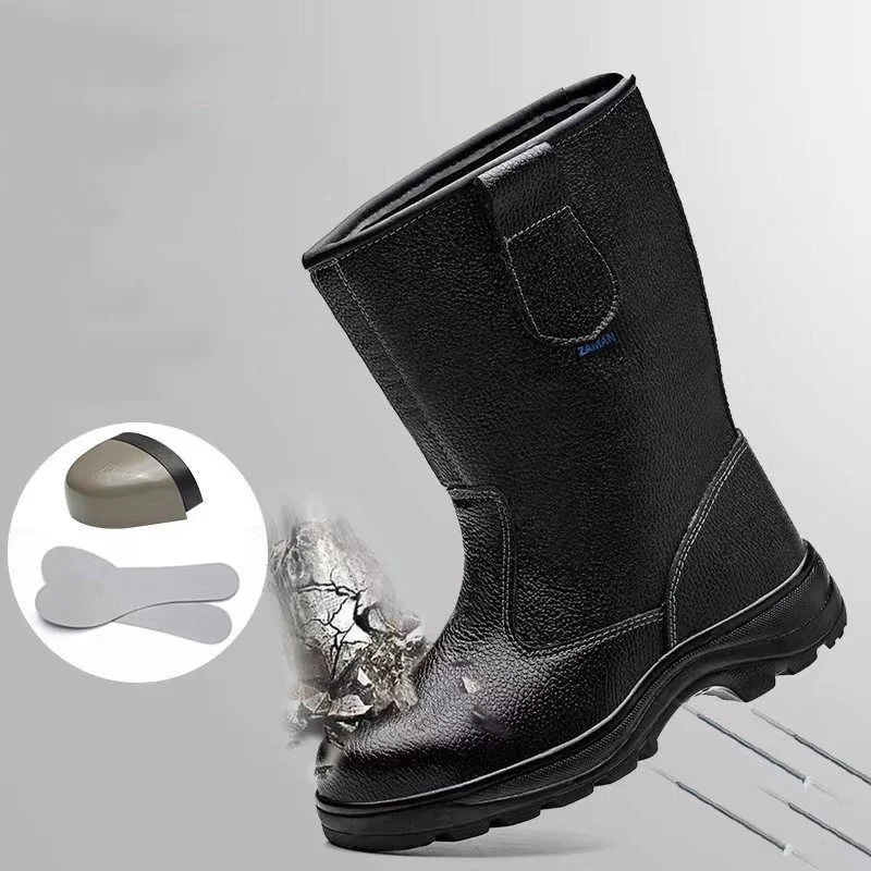 mens fashion steel toe cap work safety boots soft leather tooling security shoes worker high botas safe footwear protection male