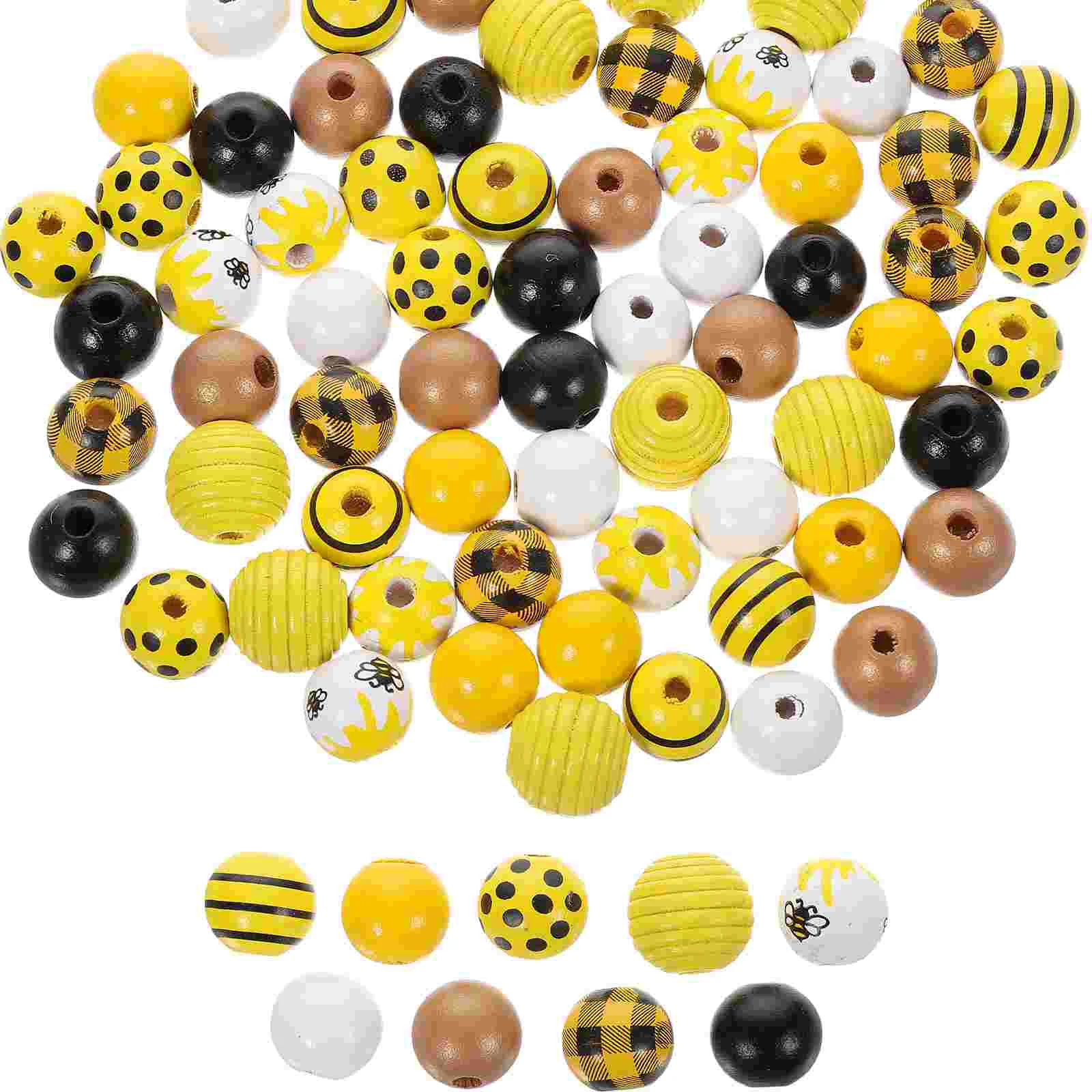 72pcs Wooden Loose Beads Bee Themed DIY Beads for Jewelry Handcrafts Making bee beads diy bee beads crafts wood bee beads