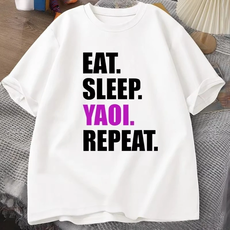Eat Sleep Yaoi Repeat T Shirt Manga Tshirt Men Women Cotton Breathable T-shirt Men's Short Sleeve Round Neck Tees Clothes Tops