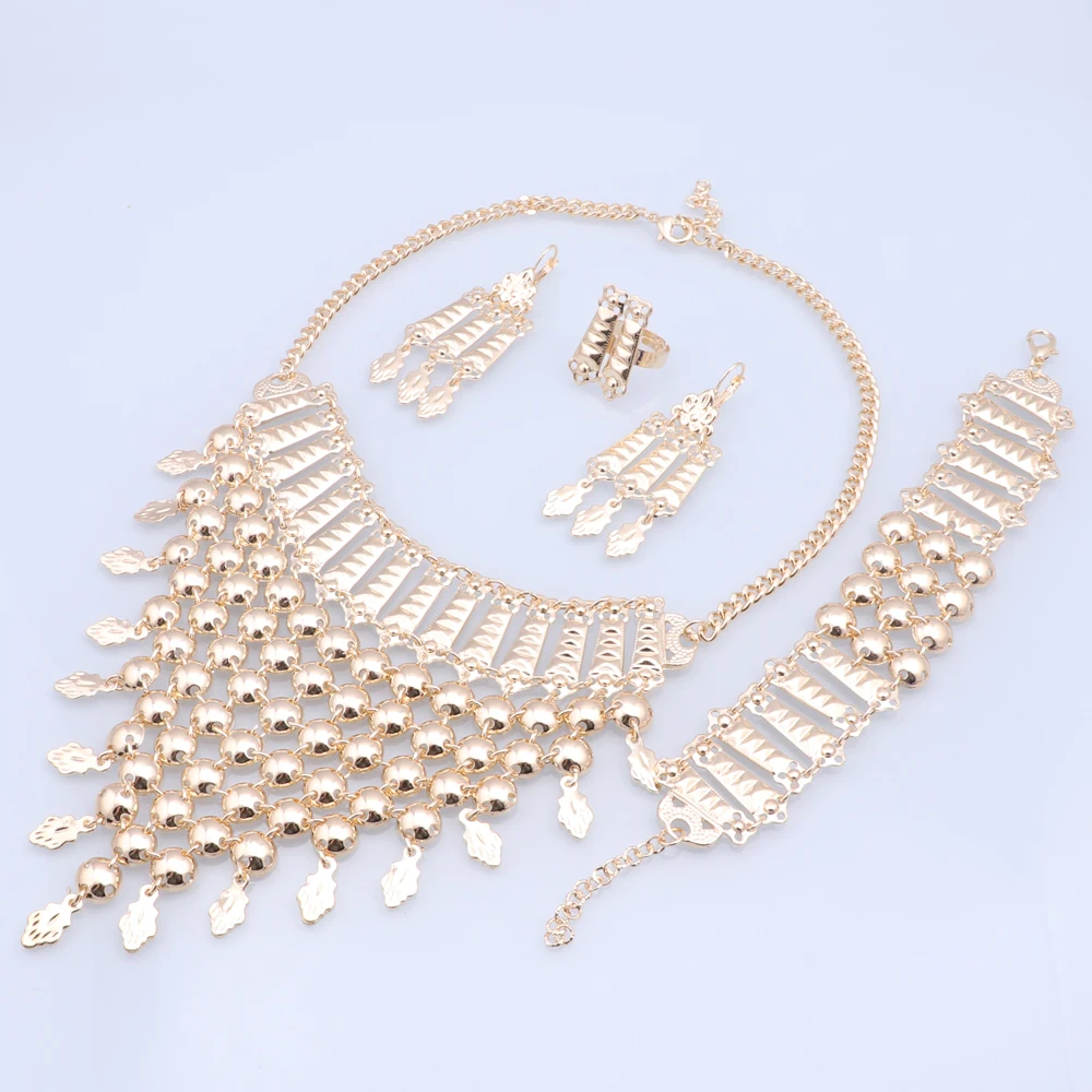 Fashion African Beads Jewelry Set Gold Color Wedding Women Bridal Accessories Dubai Necklace Jewelry Set For Wholesale Customer