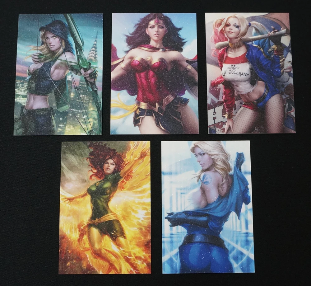 20pcs/set Female Super Hero Villain Character Cards Poison Ivy Harley Quinn Sexy Heroine Shiny Frosted Anti-Scratches Paper Card