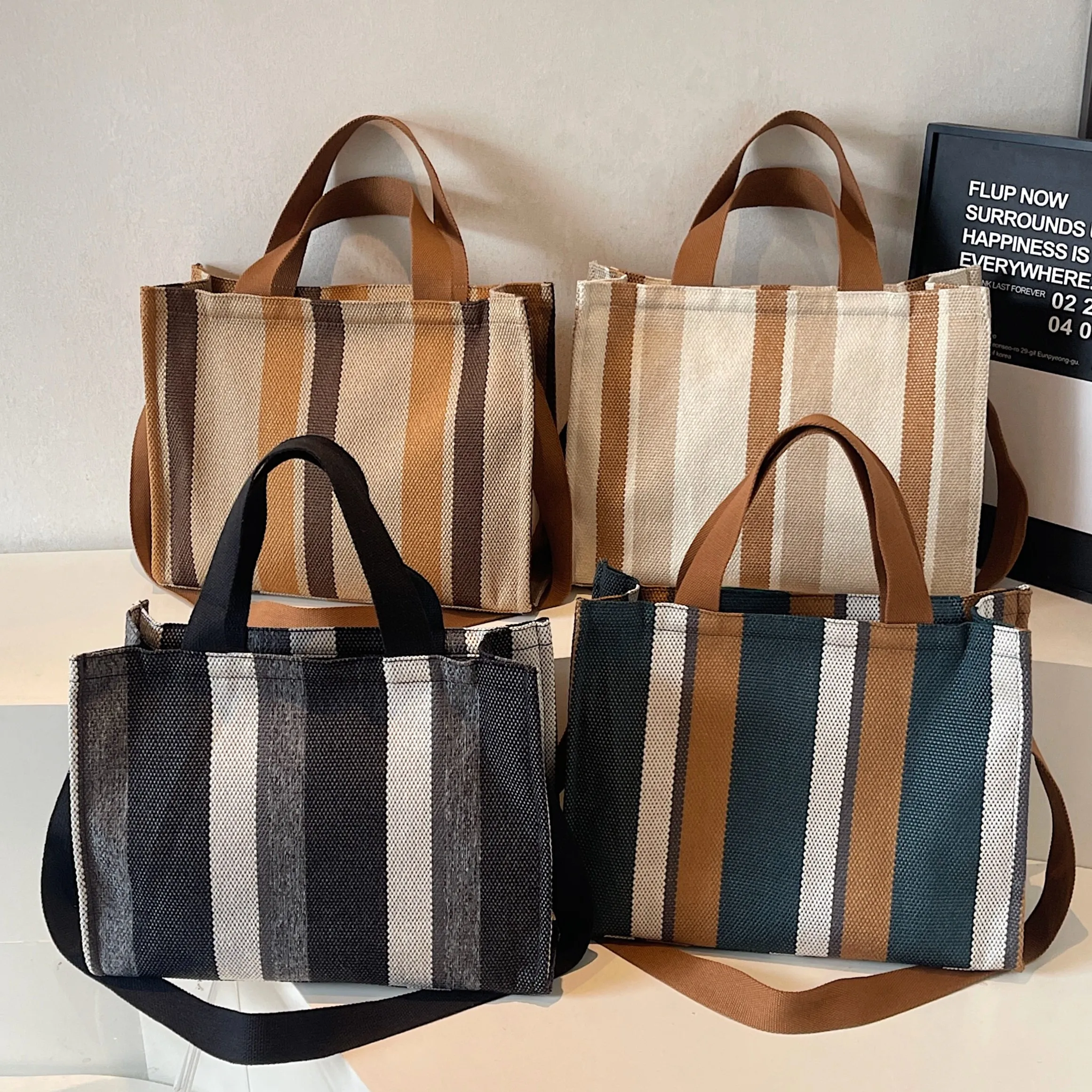 

Женская осенне-зимняя тканевая сумка в полоску, сумка большой вместимости, сумка через плечо на одно плечо для женского кошелька