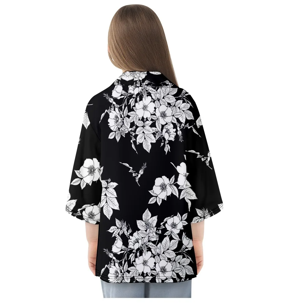 Sommer weiße Blumen drucken schwarze Hemden traditionelle Kimono Männer Frauen Yukata Mode japanische Strickjacke Cosplay Haori Kleidung