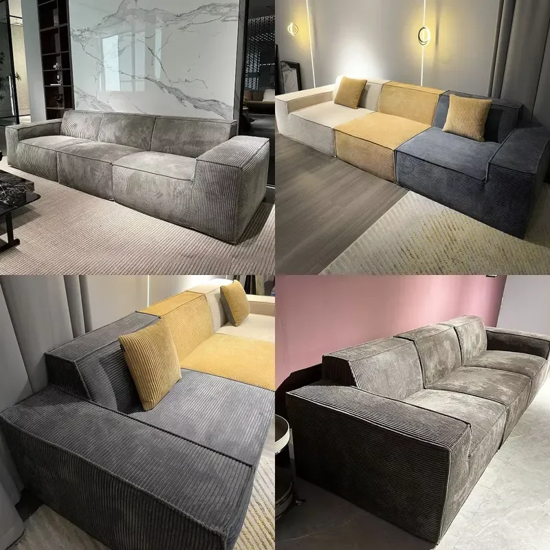 Nordic Light Luxury Corduroy Sofa Living Room Hotel Vacuum Compressed Sponge Filling Multi Person Couch Modern Home Furniture