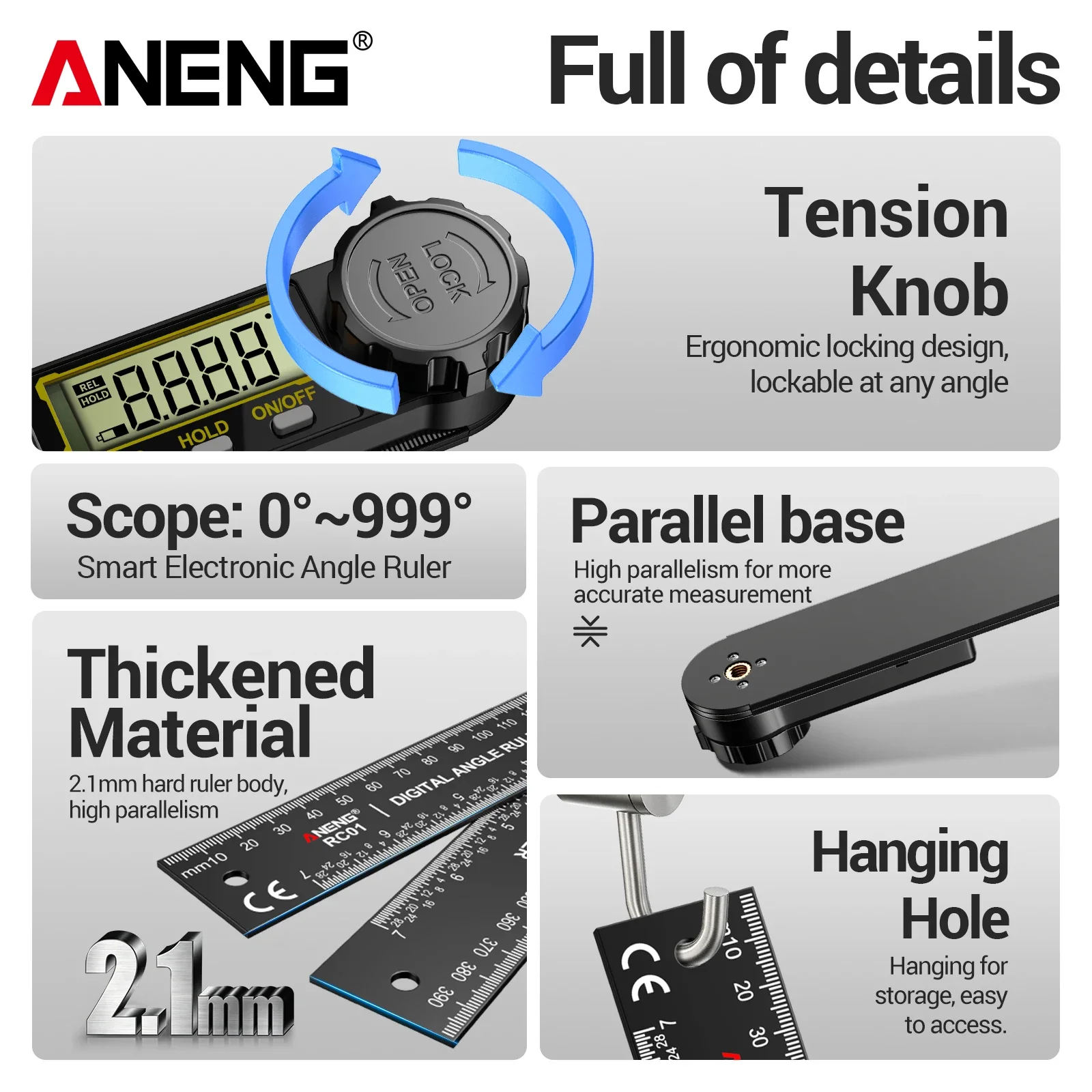 ANENG RN03+RC01 Digital Angle Meter Kit Laser Level Magnetic Protractor Data Retention Auto Shutdown Woodworking Measuring Tools