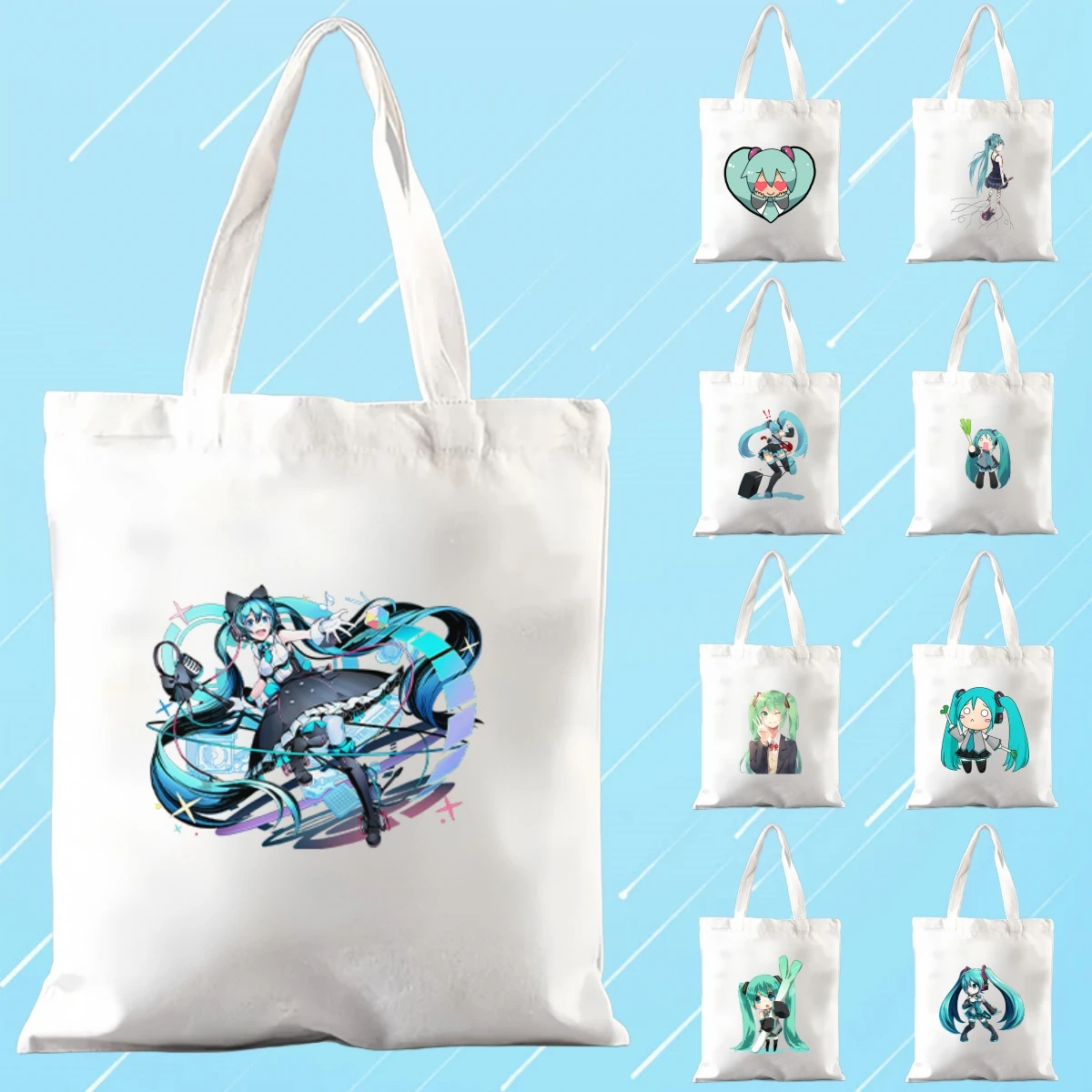 

Kawaii New Hatsune Miku Print Ladies Canvas Tote Cartoon Cute Girls Daily Shopping Bag Shopping Stationery Storage Handbag Gifts