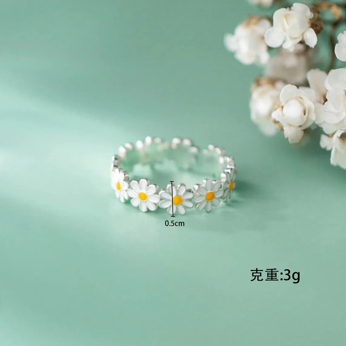 Small Daisy Ring Mori Tie Small Fresh White Flower Drops Glue Ring cross-border Korean Version Of Feminine Style Hand Jewelry