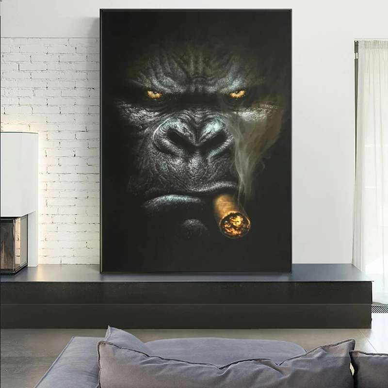 Watercolour Tattoo Gorilla Monkey Portrait Painting Posters and Prints Funny Animal Pictures on Wall Art Decoration for Room