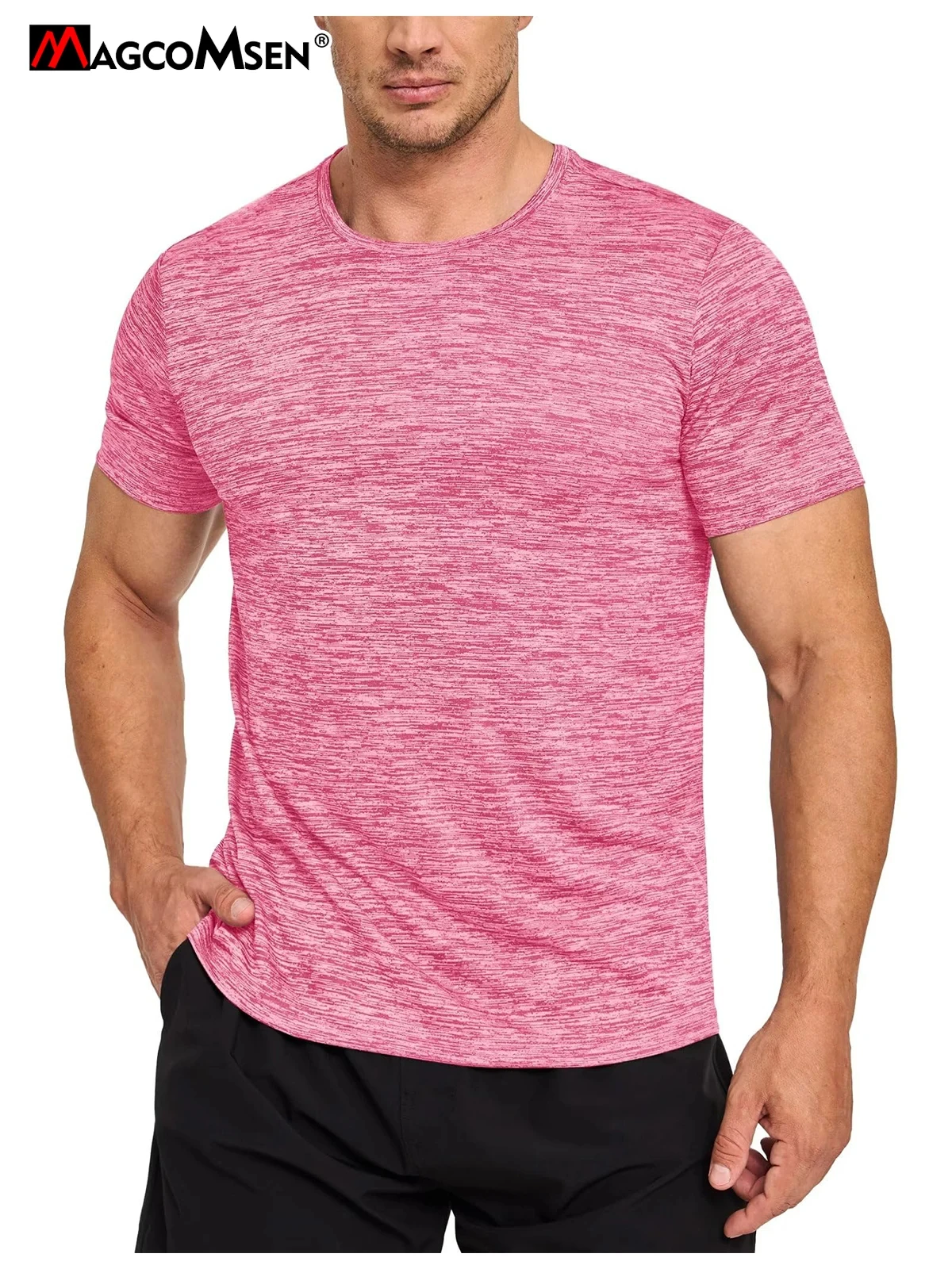 MAGCOMSEN Gym T-shirt Men's Workout Short Sleeves Moisture Wicking Performance Shirt Tag-free Fitness Tee Outdoor Sports Top