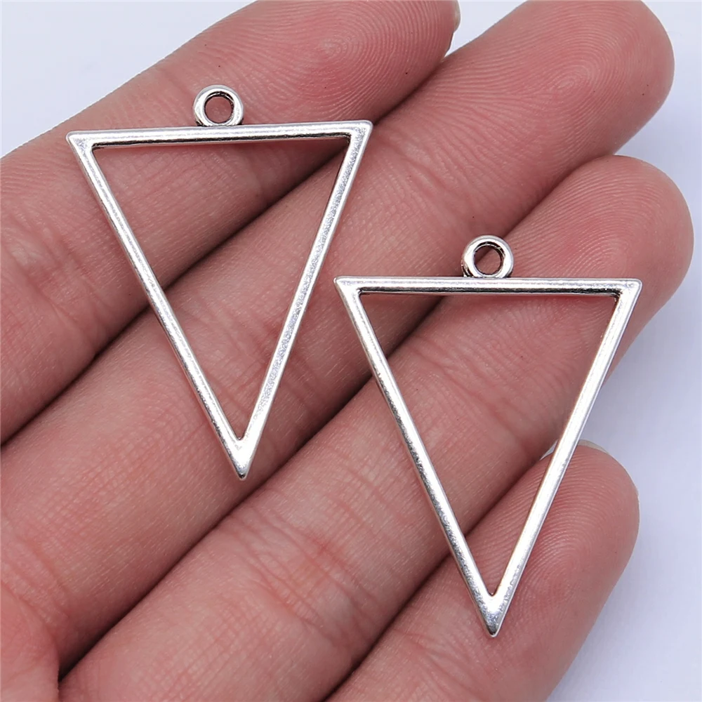 WYSIWYG 10pcs 34x25mm Antique Silver Color Hollow Geometric Triangle Earring Accessories Charms Pendant For Jewelry Making