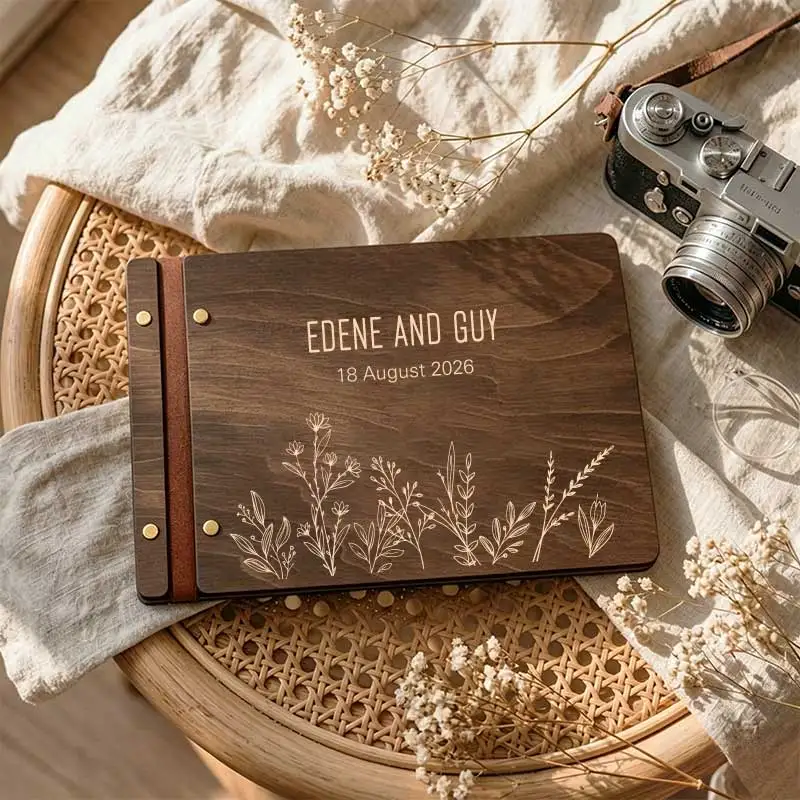 

Custom Wedding Guest Book Personalized Wooden Signing Book Photo Album Scrapbook & Planner Engagement Anniversary Party Decor