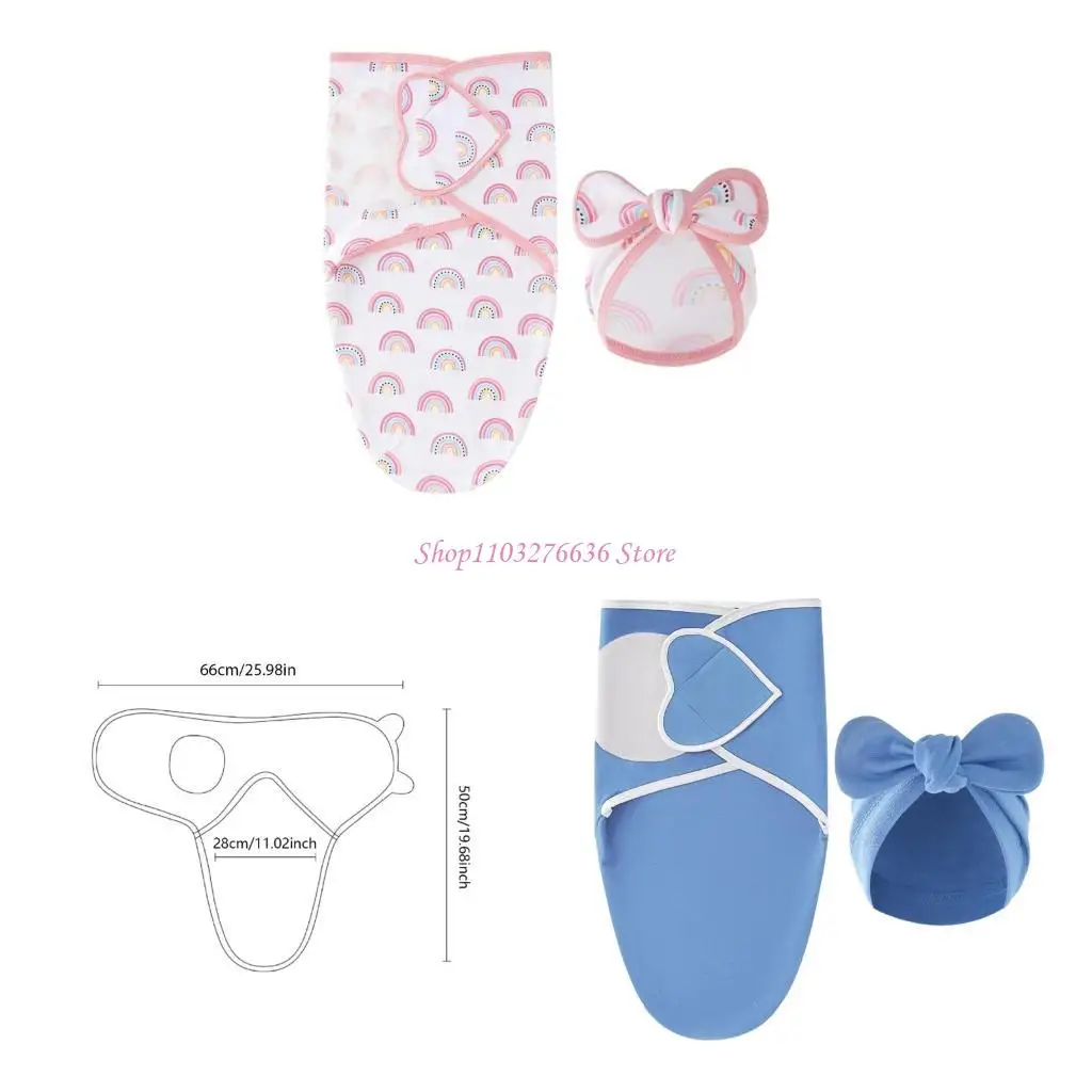 

R6FD 2Pcs Infant Swaddles Wrap Towel Blanket with Fetal Caps for Hospital or Home Use