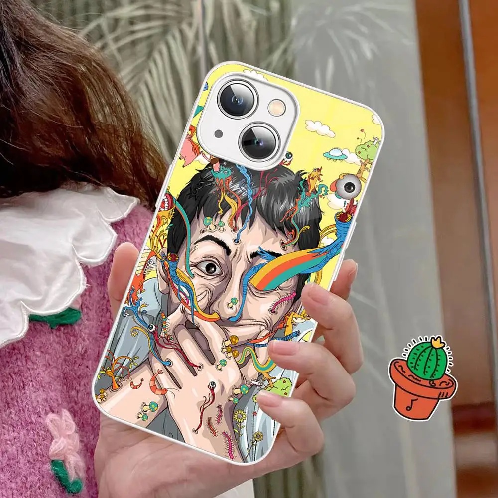 Shintaro Kago حافظة هاتف رعب من الزجاج المقسى لهاتف آيفون 14 13 12 11 Pro Mini XS MAX 14 Plus X XS XR