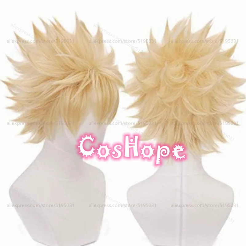 MHA Bakugou Katsuki Parrucca Cosplay Uomo Breve Soffice Luce Dorata Parrucca Cosplay Anime Parrucche Cosplay Parrucche Sintetiche Resistenti al Calore