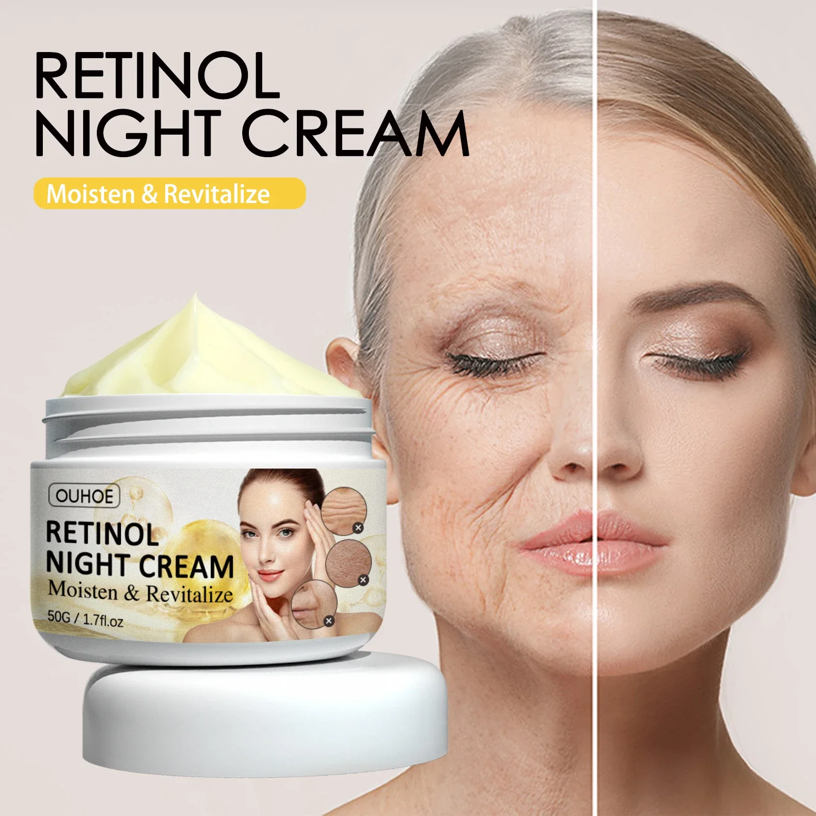 Creme noturno de retinol, reduz rugas, linhas finas, linhas de rabo de peixe, apertar e levantar, hidratante, suavizando a pele, creme facial antienvelhecimento