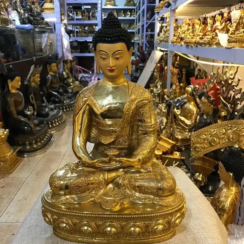 

15" Pure Copper Gilt Buddha Statue Tibetan Buddha Statue Ornament Buddha Hall Ornament 45cm high