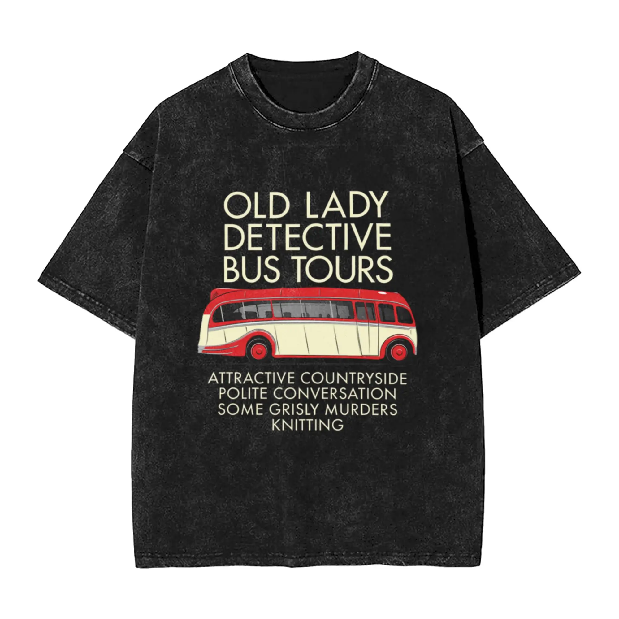 Old Lady Detective Bus Tours Halloween Day  Thanksgiving  Christmas Day A Vintage Oversized Cotton Unisex T-Shirts