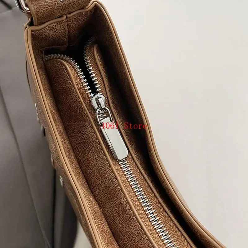 

Stylish Womens Small Underarm Handbag Punk Eyelets Buckled Shoulder Purse PU Leather Crossbody Bag with Adjustable Strap