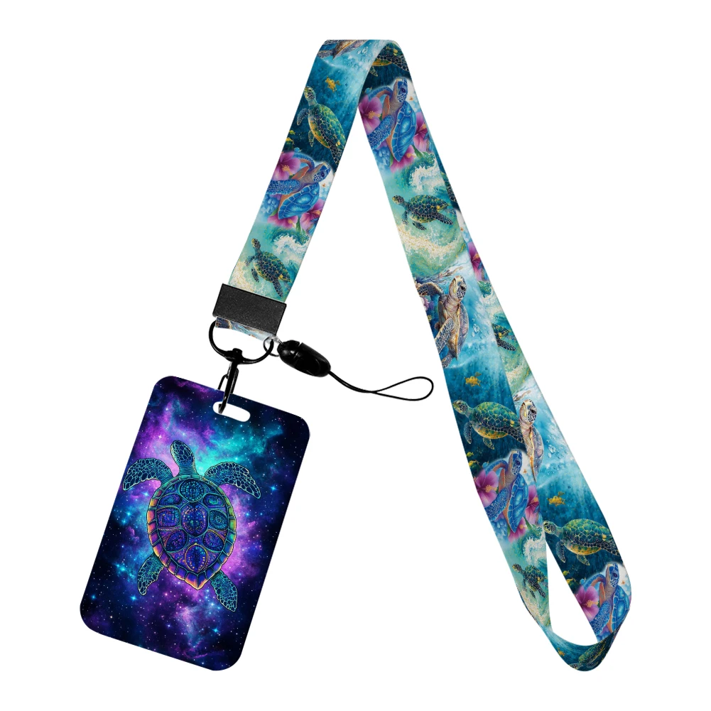 Marine Creature Sea Turtle Card Holder Lanyard with Keychains
