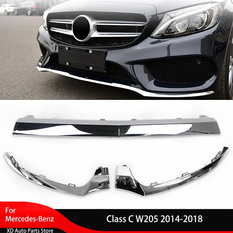 

Front Bumper Lower Lip Trim Molding Chrome for Mercedes-Benz Class C W205 2014-2018 Car Body Kit Accessories Glossy Black