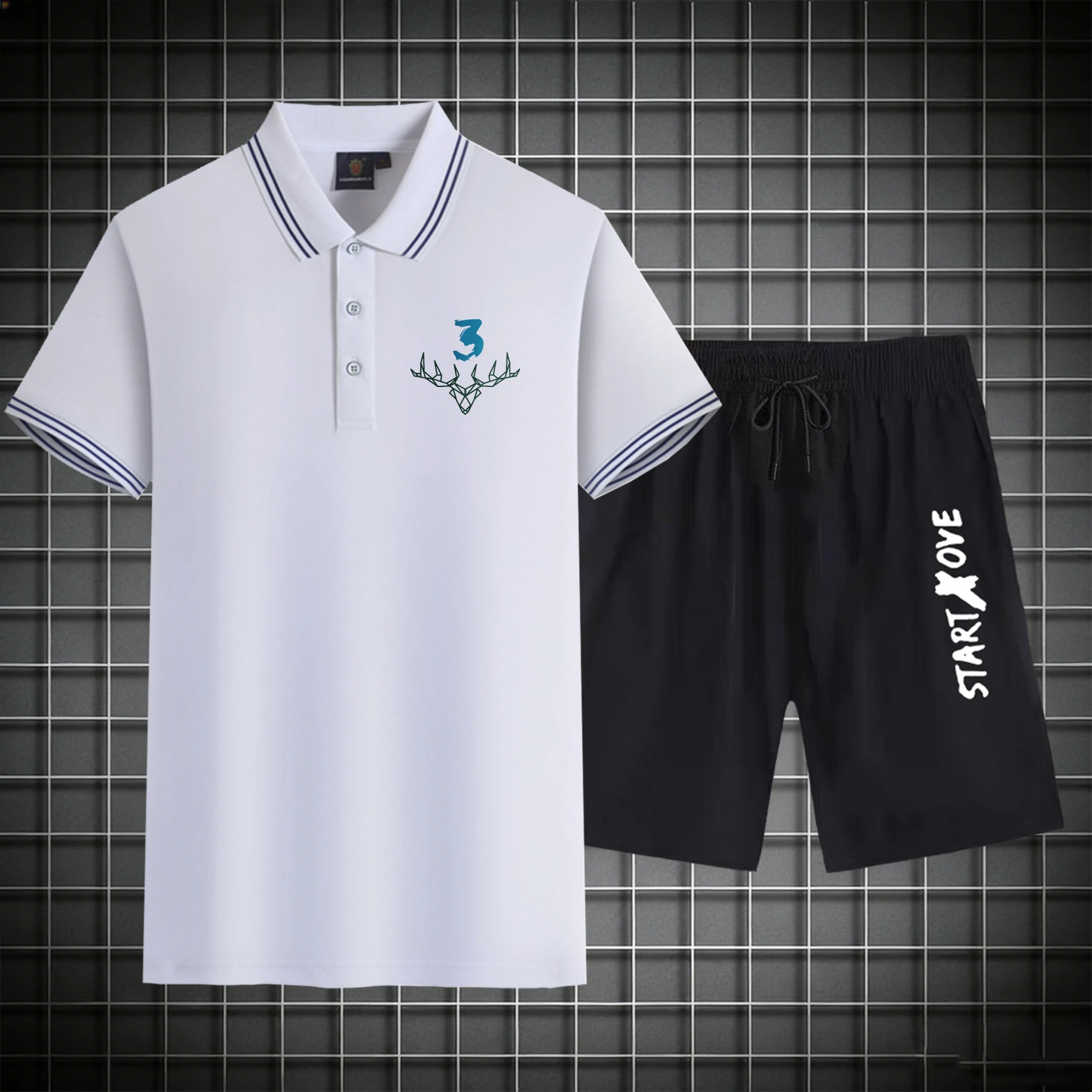 

men's Polos sets 2026 Summer Short sleeve clothing set Graphic Y2k tracksuits Polyester Suit for man Printed men's suits